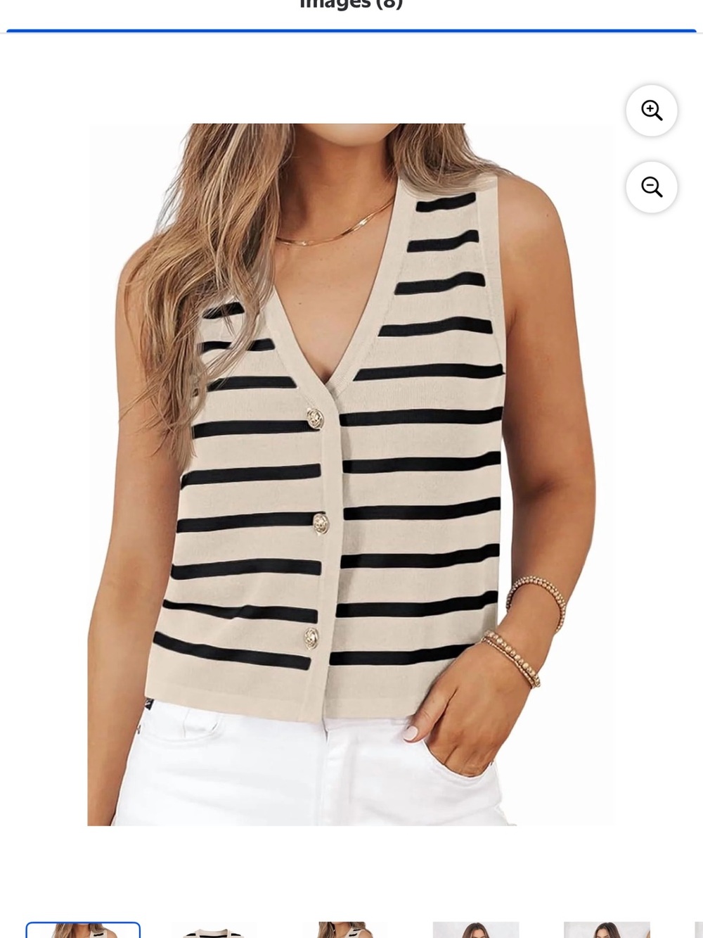 Talbots Cream & Black Striped Sleeveless Button Vest NWOT